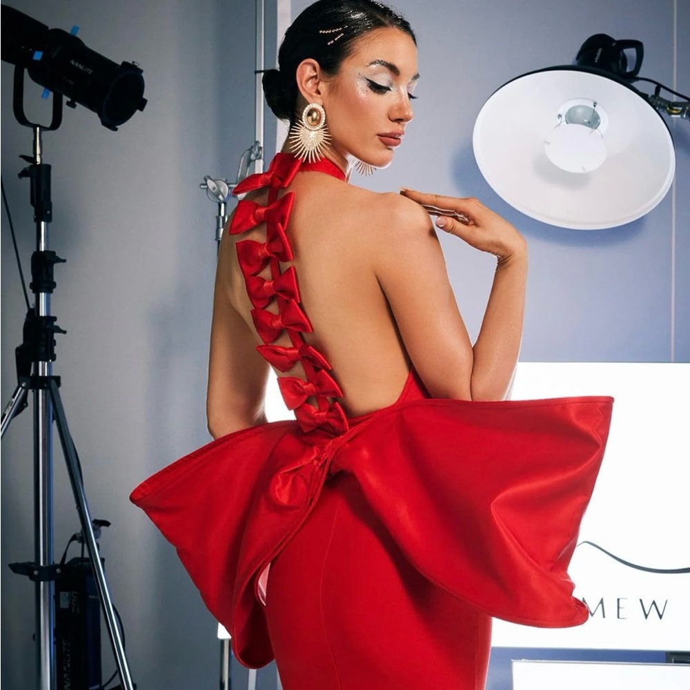 Elegant Red Halter Dress